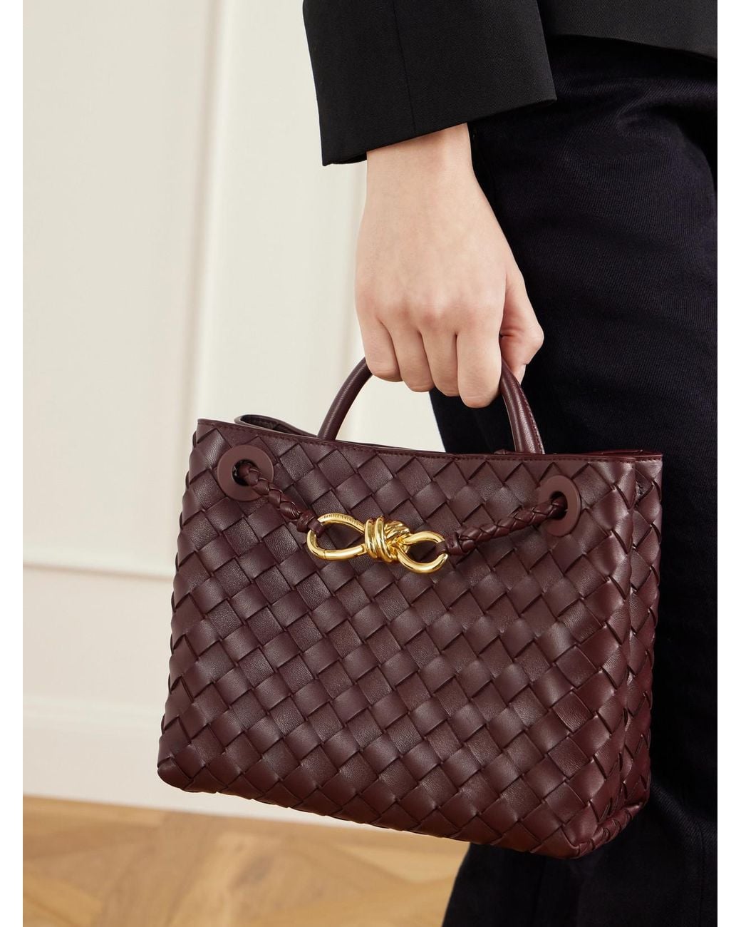 Bottega Veneta Purple Andiamo Small Intrecciato Leather Top-Handle Bag