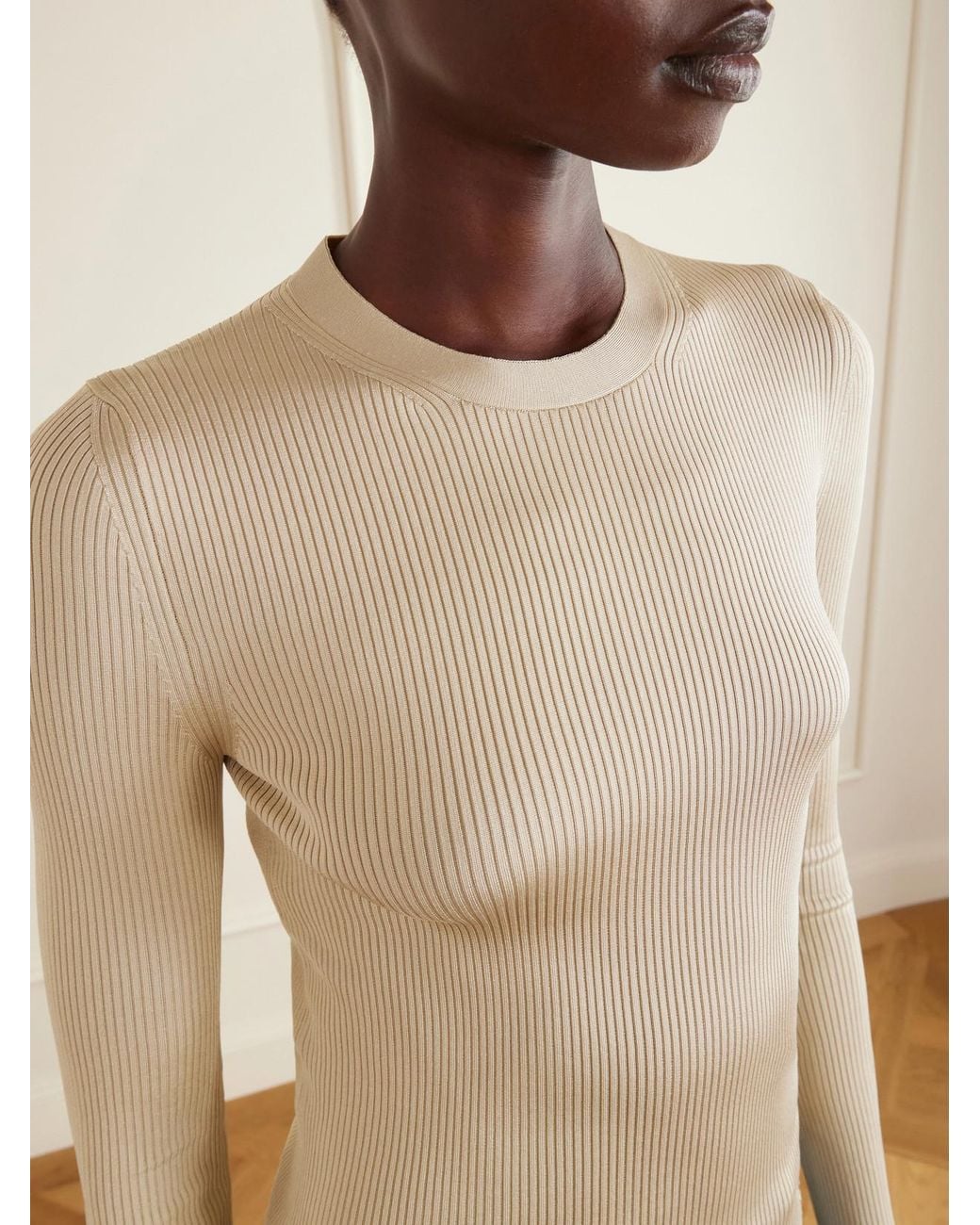 Alaïa Natural Ribbed Silk-Blend Top