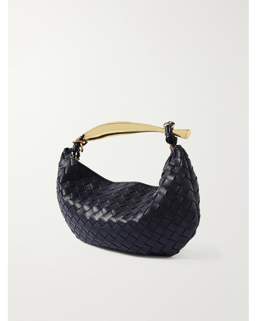Bottega Veneta Blue Sardine Small Intrecciato Leather Shoulder Bag With Chain