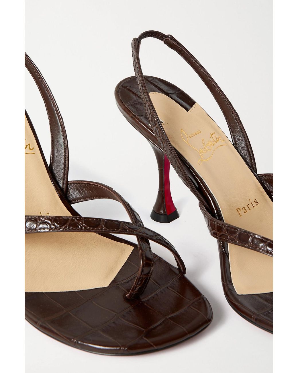 Christian Louboutin Taralita 85 Croc-effect Leather Slingback Sandals in  Brown | Lyst UK