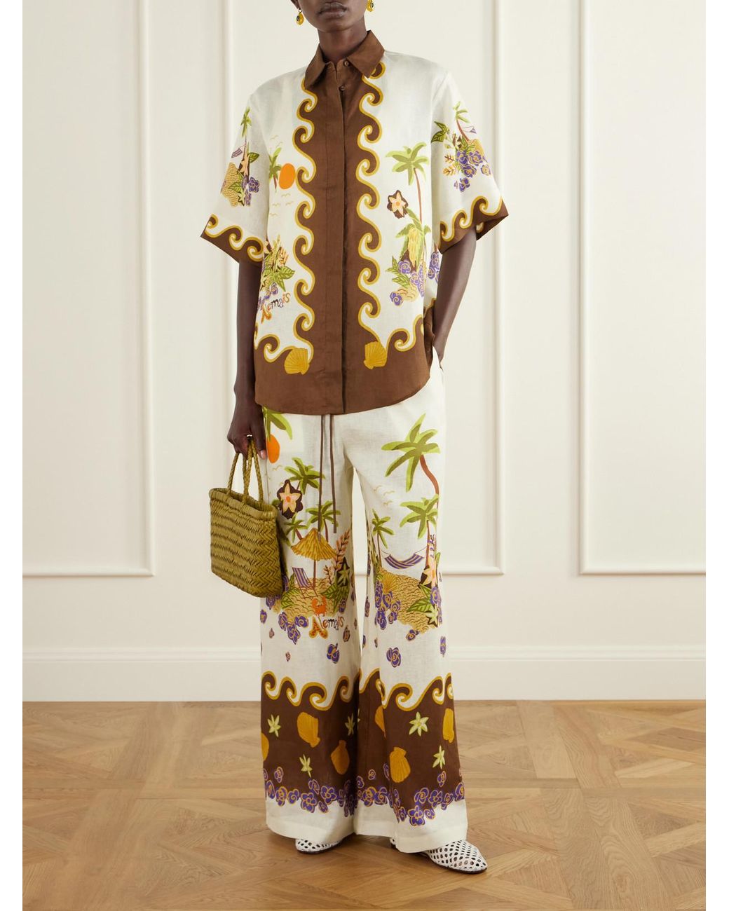 ALÉMAIS Metallic Island Cove Printed Linen Shirt