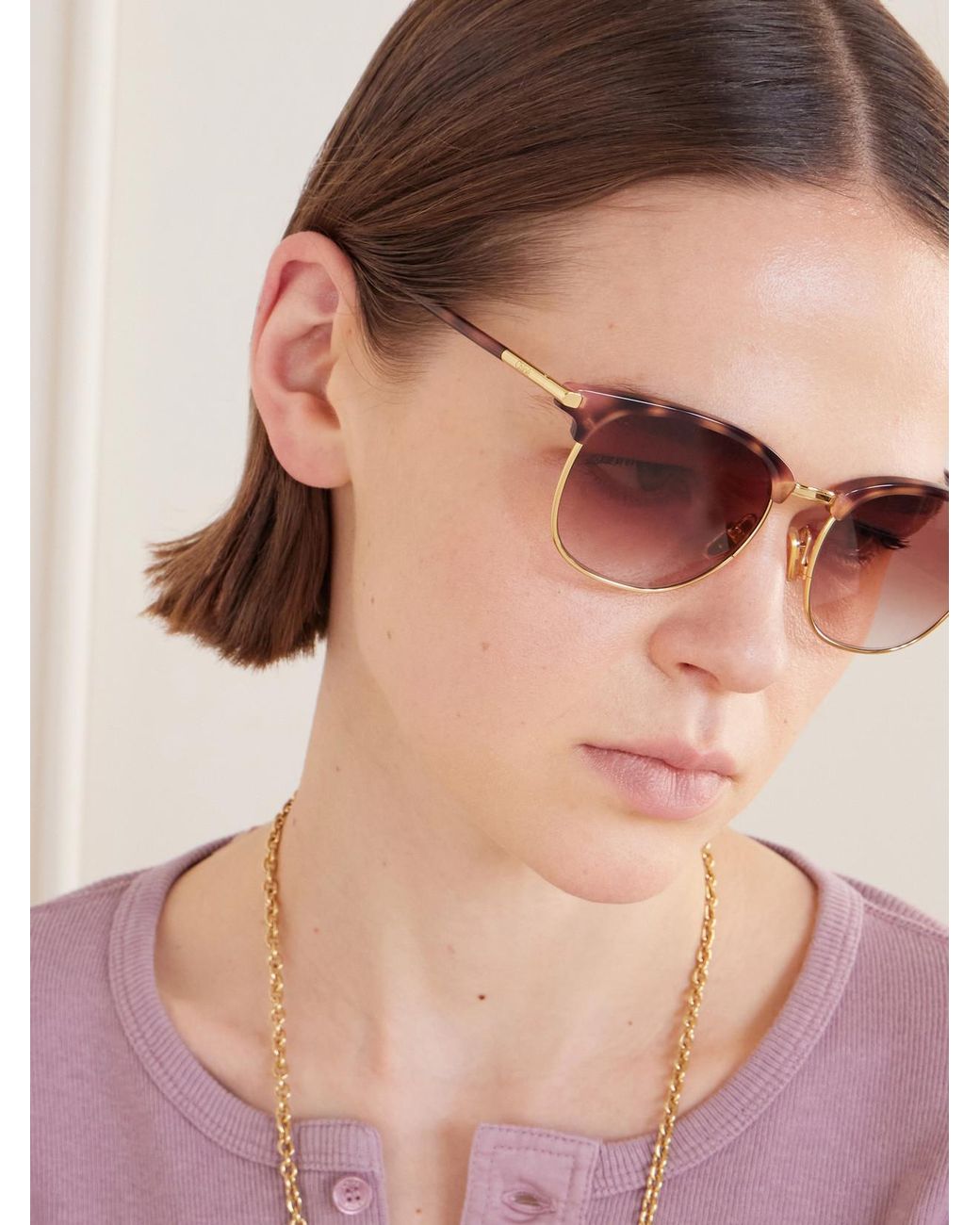 Chloé Pink Tubolar D-Frame Acetate And-Tone Sunglasses
