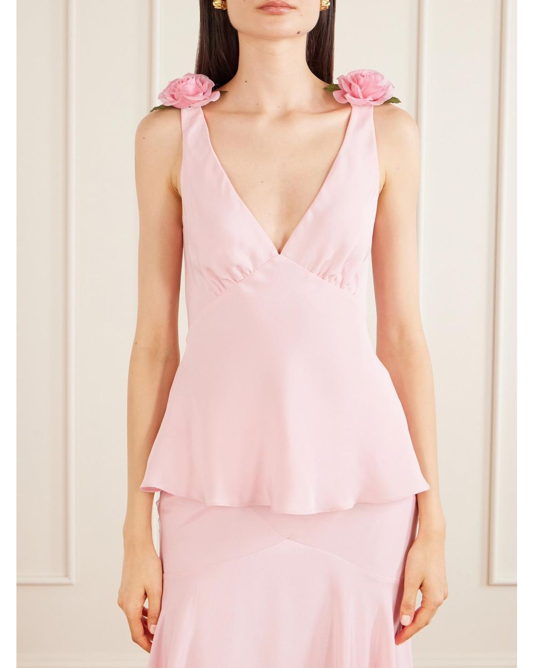 Rodarte Pink Embellished Silk-Crepe Top