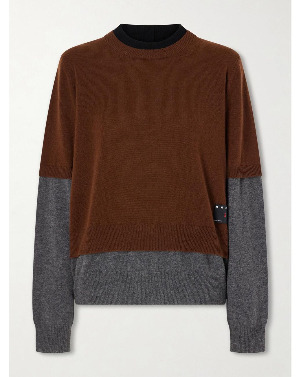 Marni Brown Logo-Appliquéd Cashmere Cardigan
