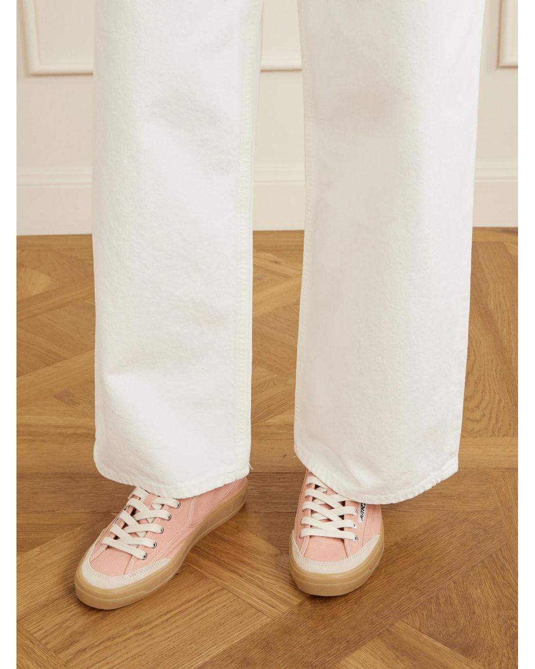 Autry Pink Windscape Low Suede-Trimmed Canvas Sneakers