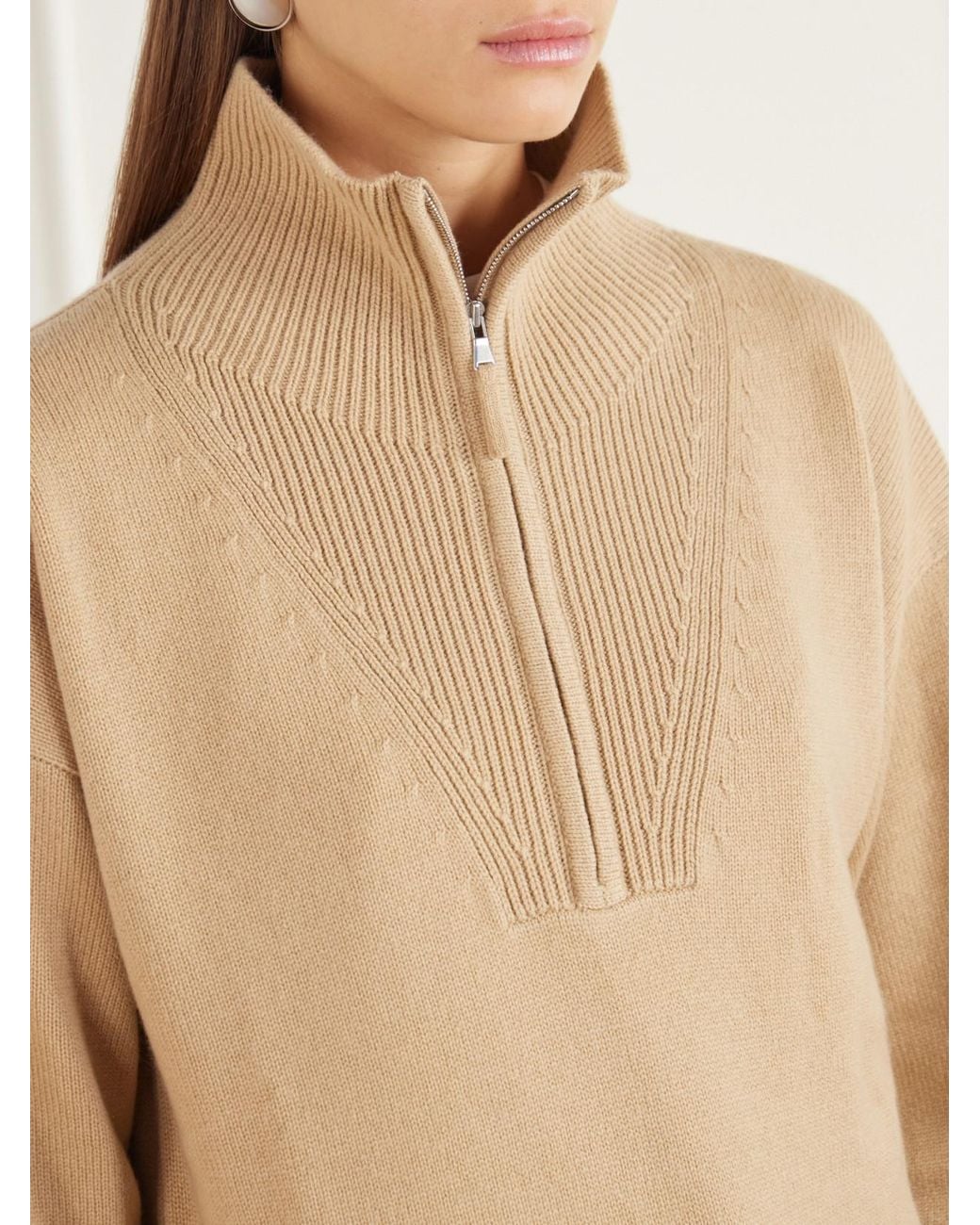 Allude Natural Troyer Cashmere Half-Zip Polo Sweater