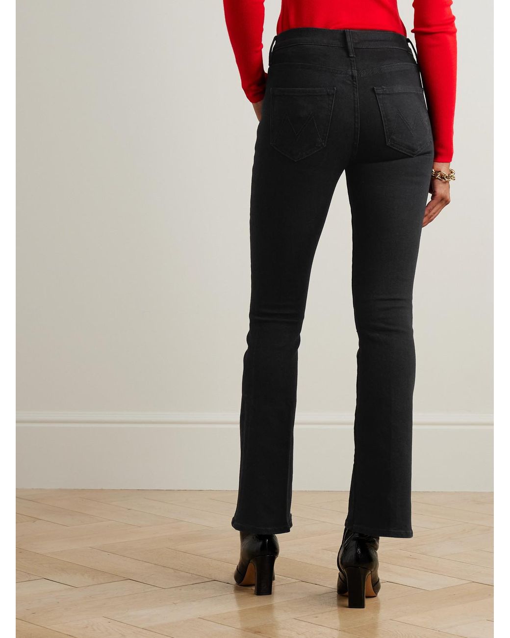 Mother Black The Weekender Mid-Rise Flared Jeans