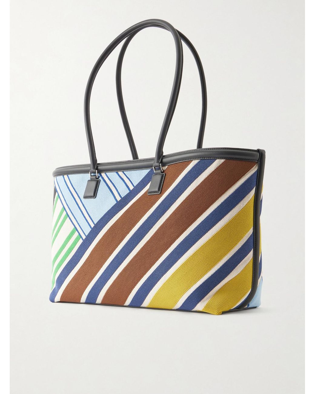 Loewe Blue Verano Logo-Embroidered Striped Leather-Trimmed Canvas Tote