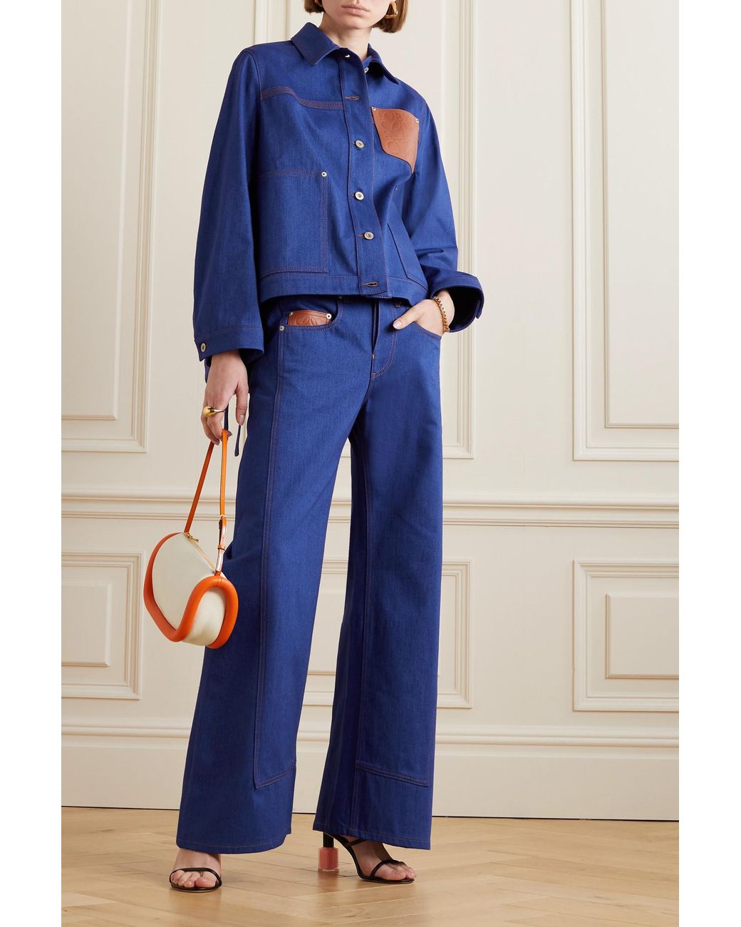 Loewe trompe l'oeil discount leather-trimmed high-rise wide-leg jeans