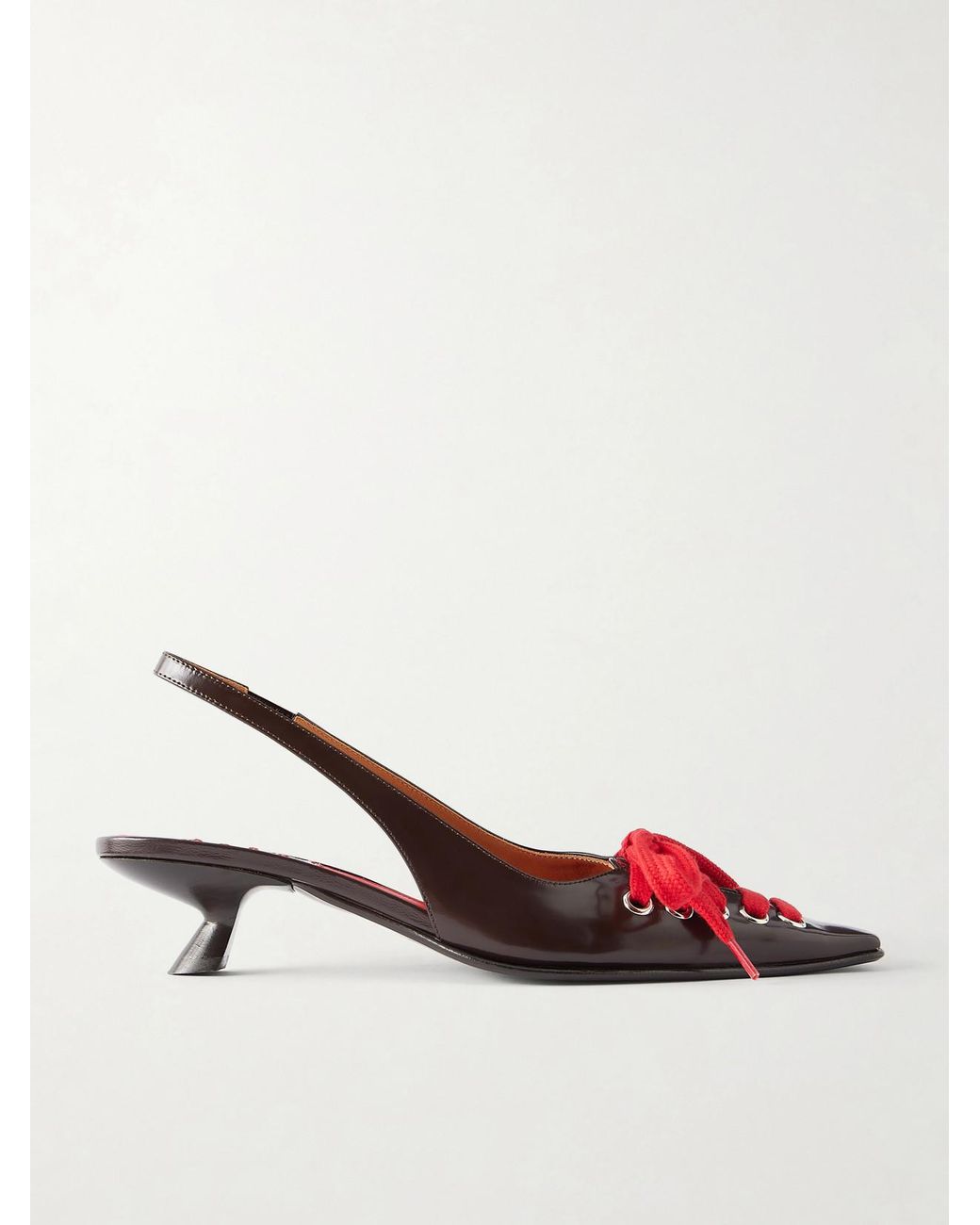 Marni Brown Kat Lace-Up Leather Slingback Pumps