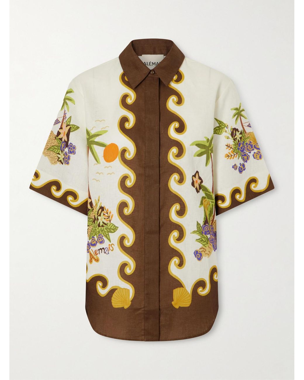 ALÉMAIS Metallic Island Cove Printed Linen Shirt