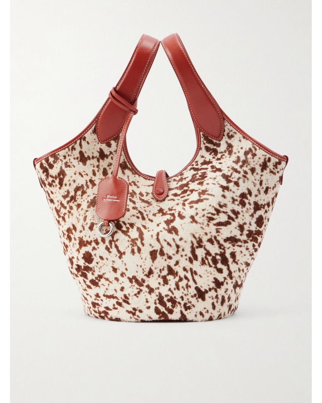 Polo Ralph Lauren Pink Ply Medium Leather-Trimmed Cow-Print Calf Hair Tote