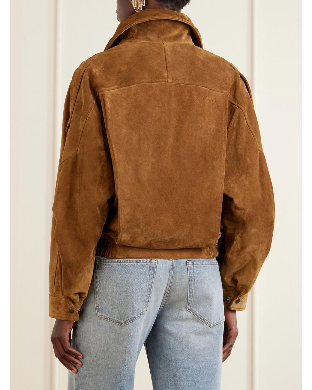 Saint Laurent Brown Paneled Suede Bomber Jacket