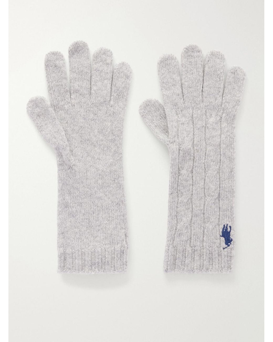 Polo Ralph Lauren White Logo-Embroidered Cable-Knit Wool-Blend Gloves