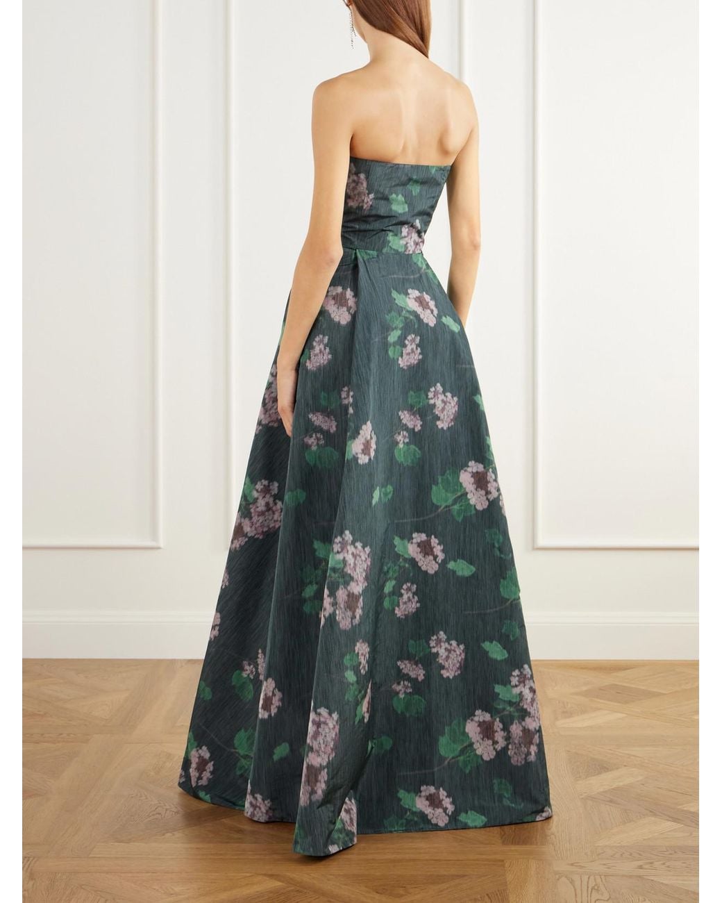 BERNADETTE Blue Isa Strapless Floral-Print Taffeta Gown