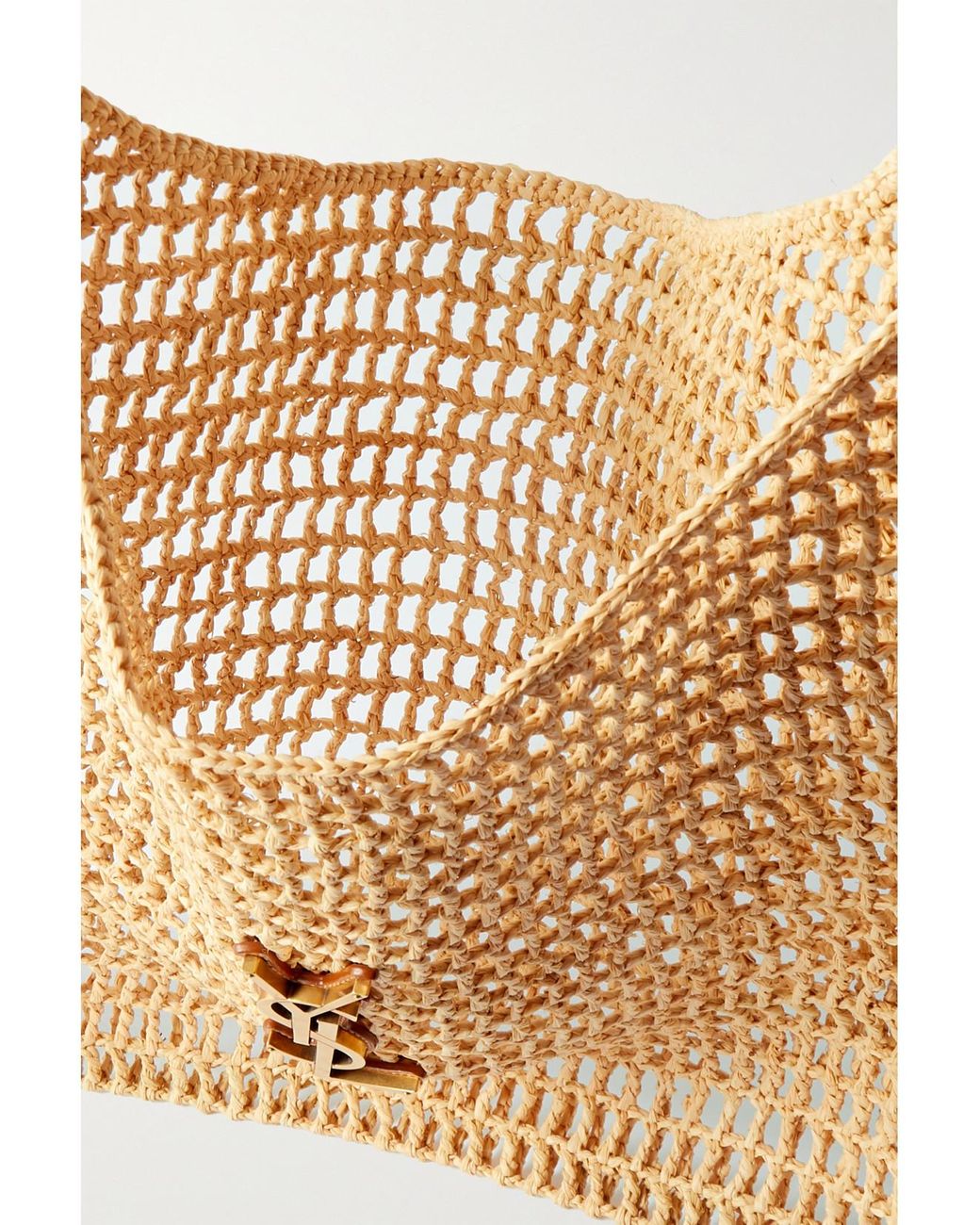 Saint Laurent Natural Oxalis Leather-Trimmed Crocheted Raffia Shoulder Bag