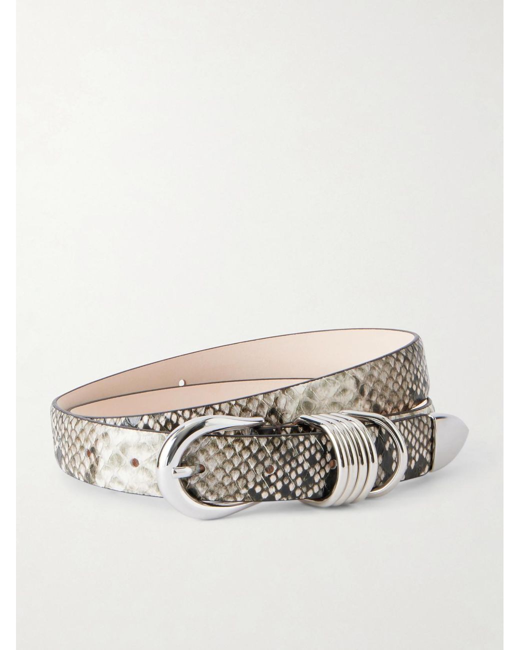 DEHANCHE White Hollyhock Snake-Effect Leather Belt