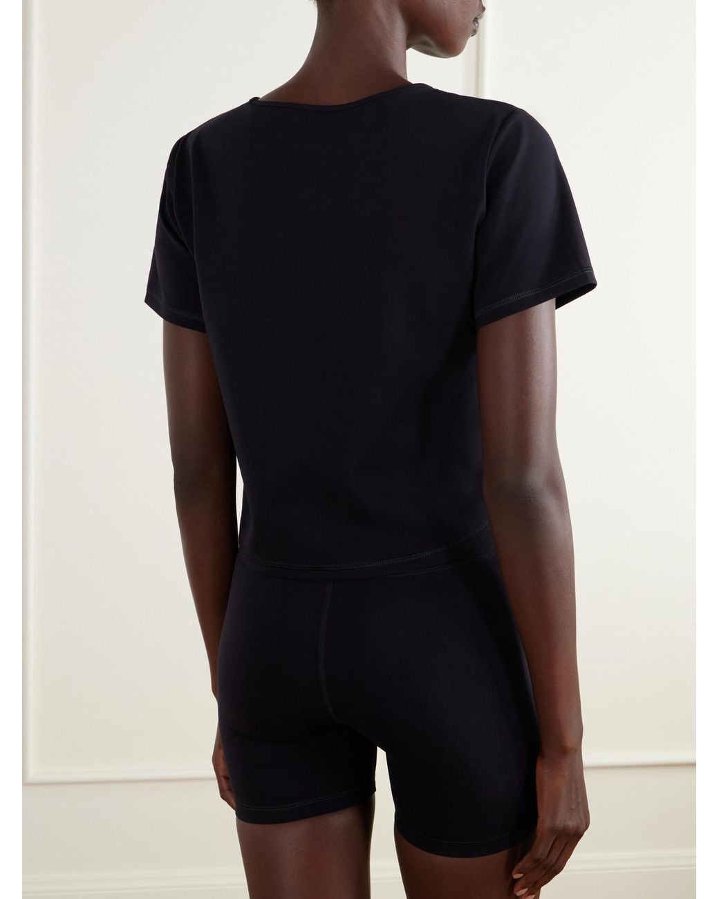 District Vision Blue Cropped Logo-Appliquéd Stretch-Jersey T-Shirt
