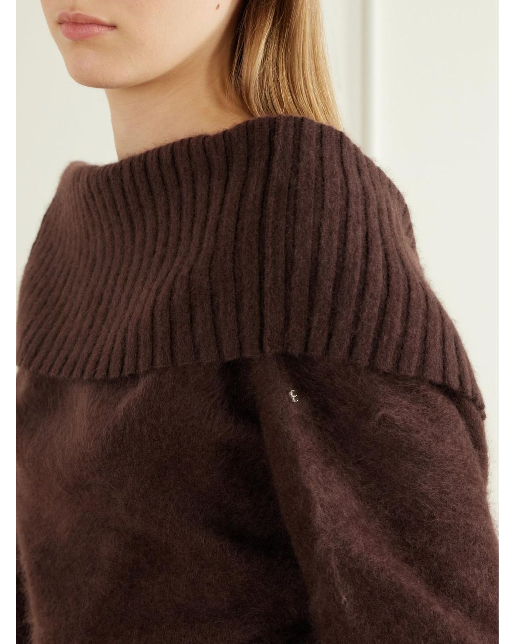 Sportmax Brown Off-The-Shoulder Wool Sweater