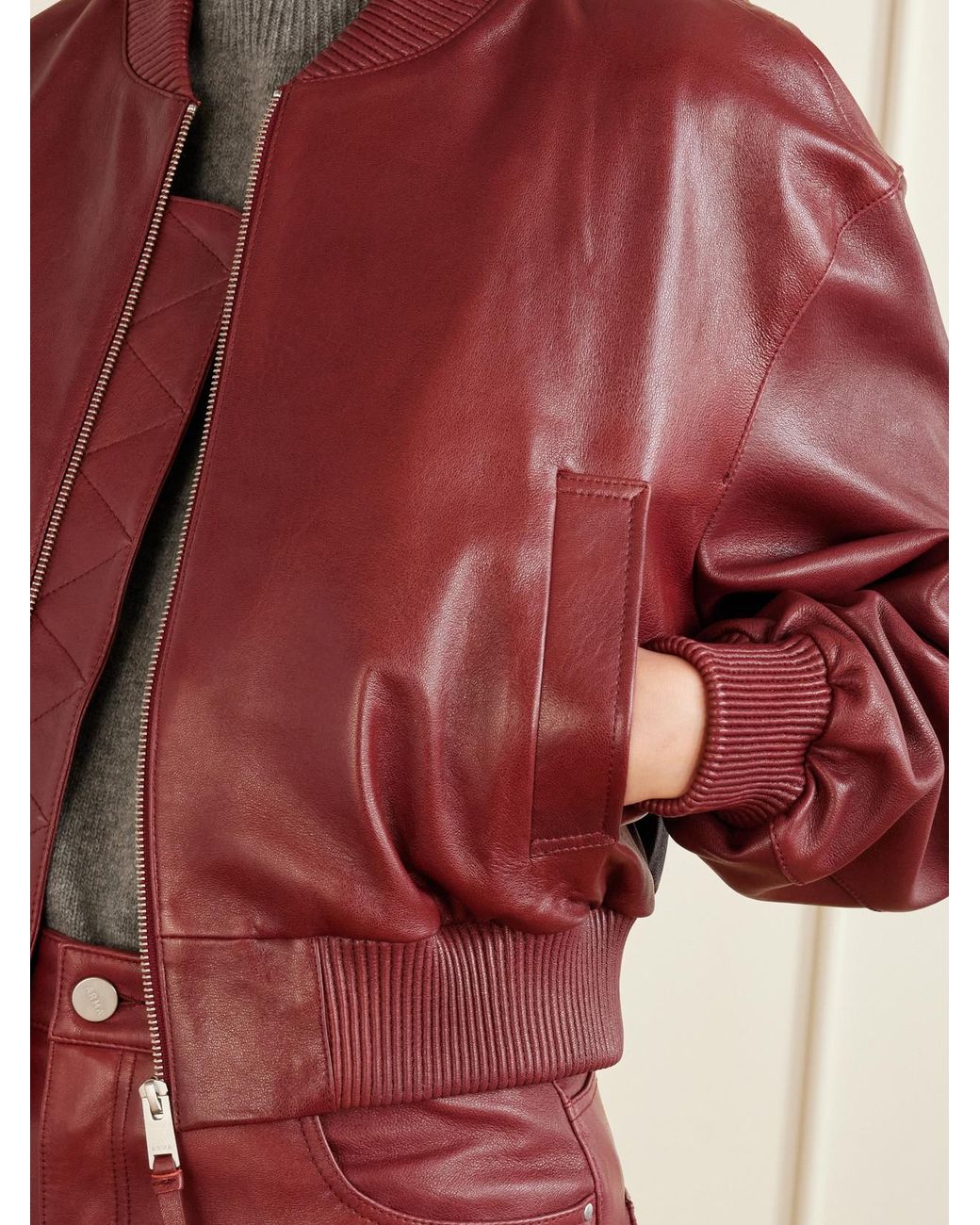Arma Red Hannan Leather Bomber Jacket