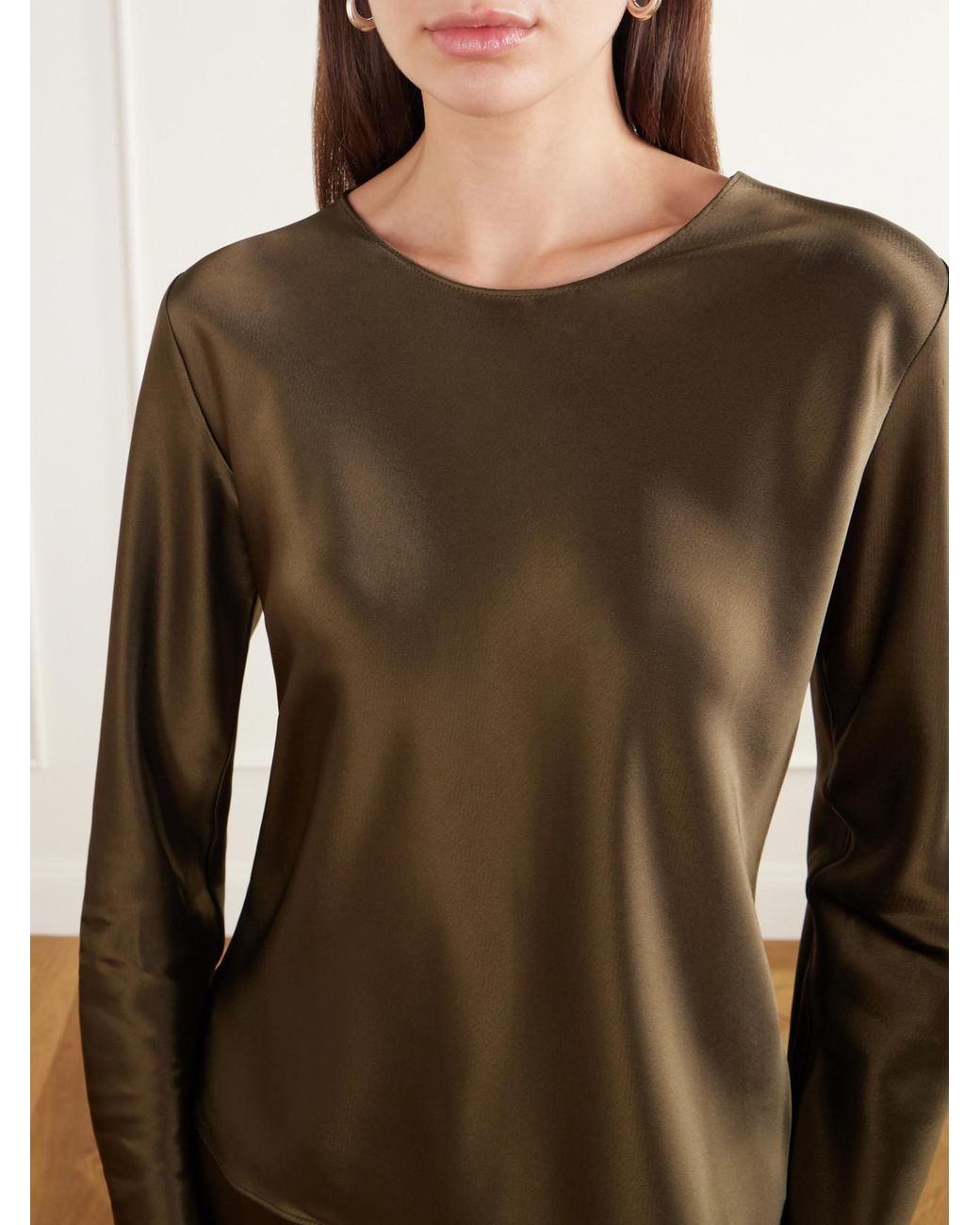Leset Green Barb Draped Satin Blouse