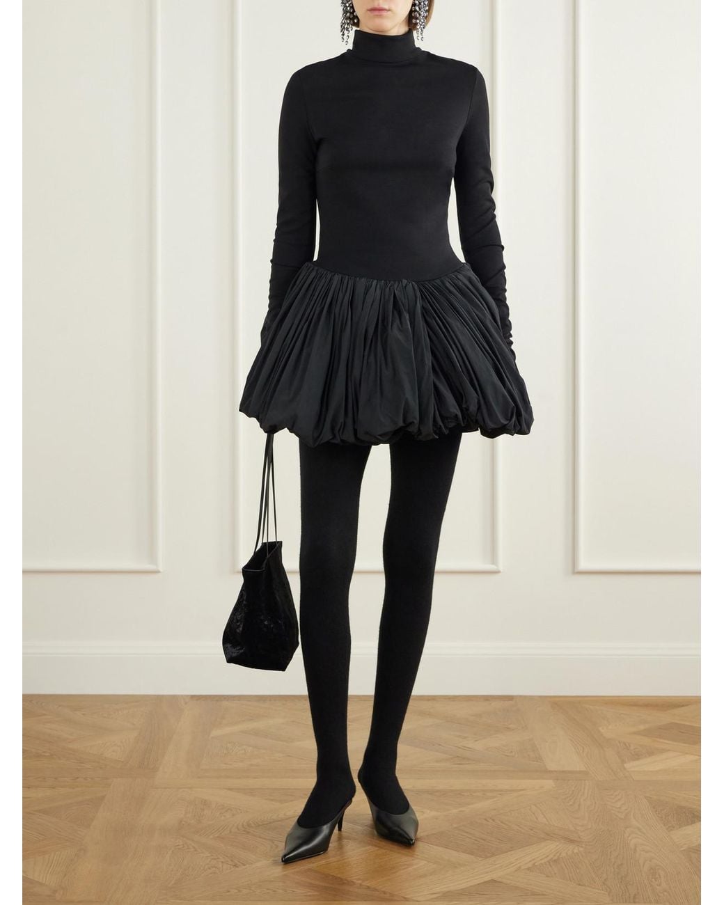 Magda Butrym Black Wool-Blend Jersey And Shell Balloon Mini Dress