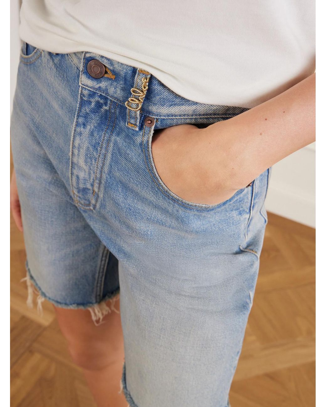 Chloé Blue Frayed Denim Shorts