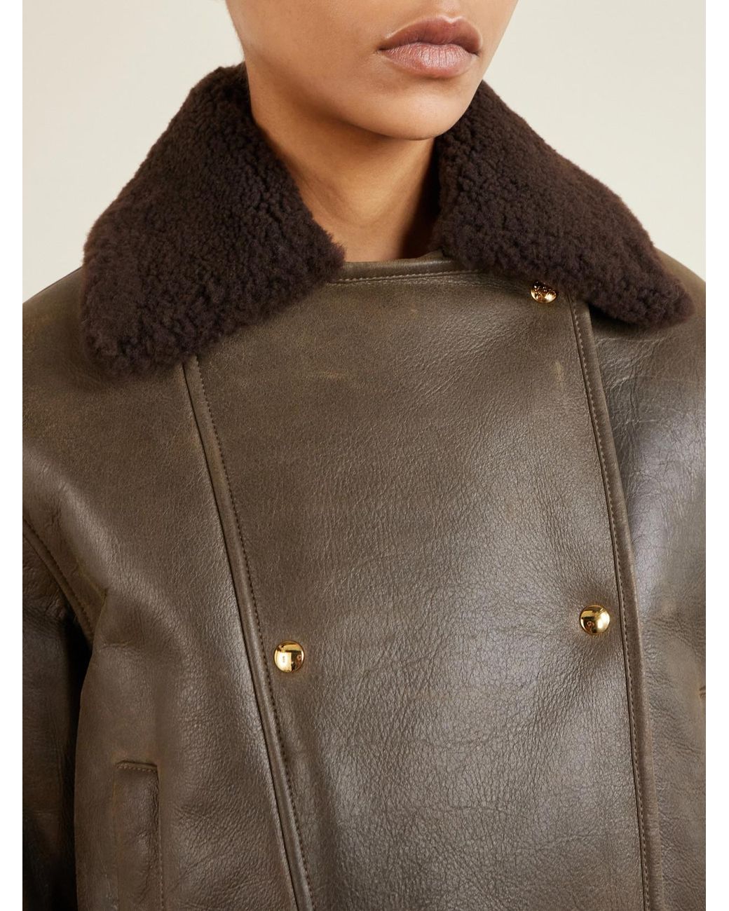 Loewe Brown Double-Breasted Shearling Jacket