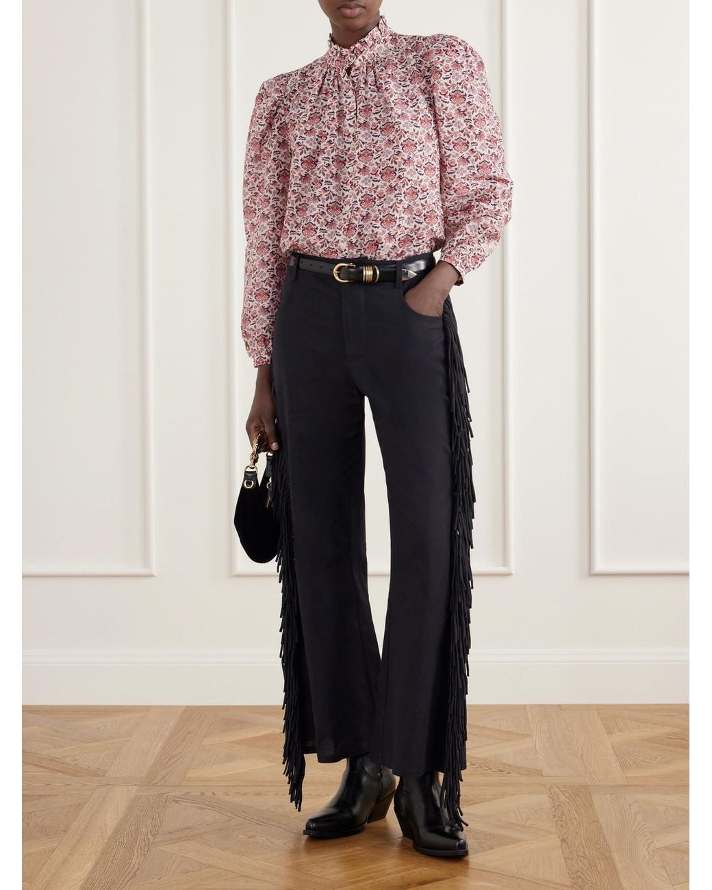 Alix Of Bohemia Blue Bunny Onyx Fringed Cotton-Gabardine Straight-Leg Pants
