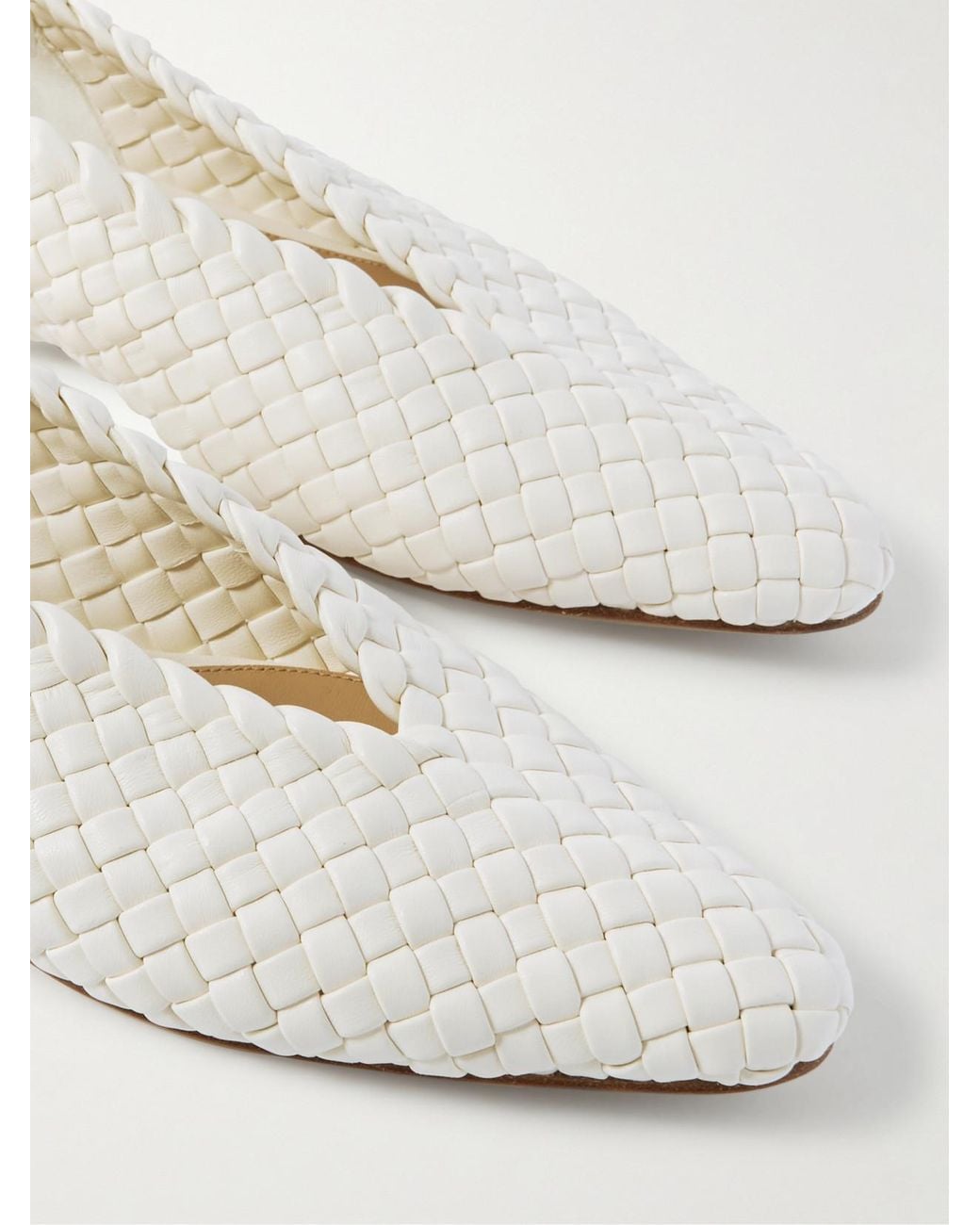 Bottega Veneta White Sofia Intrecciato Leather Point-Toe Flat