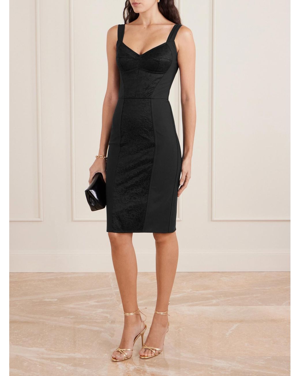Dolce & Gabbana Lace-Paneled Jersey Midi Dress in Black | Lyst Dolce & Gabbana Lace-Paneled Jersey Midi Dress in Black | Lyst
