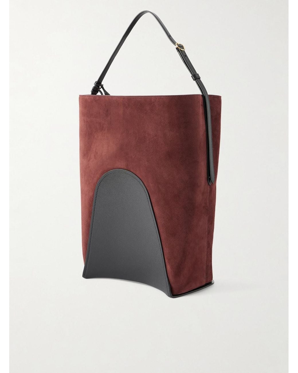 Alaïa Red Hip Large Logo-Detailed Leather-Trimmed Suede Bucket Bag