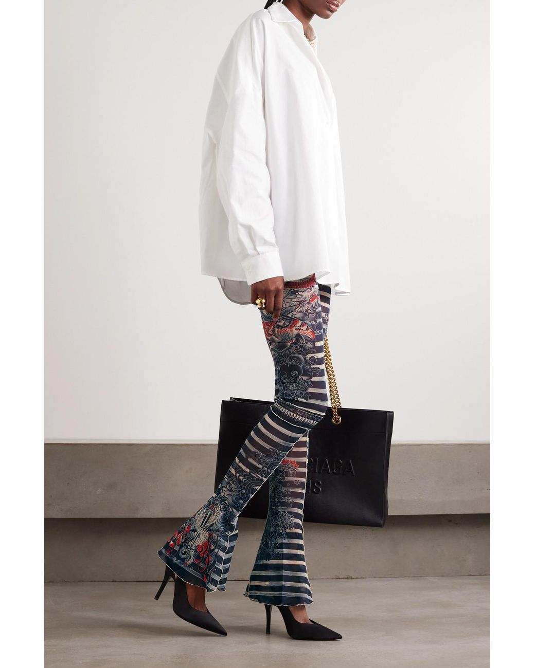 Jean Paul Gaultier Printed Tulle Boot-cut Pants in Blue | Lyst