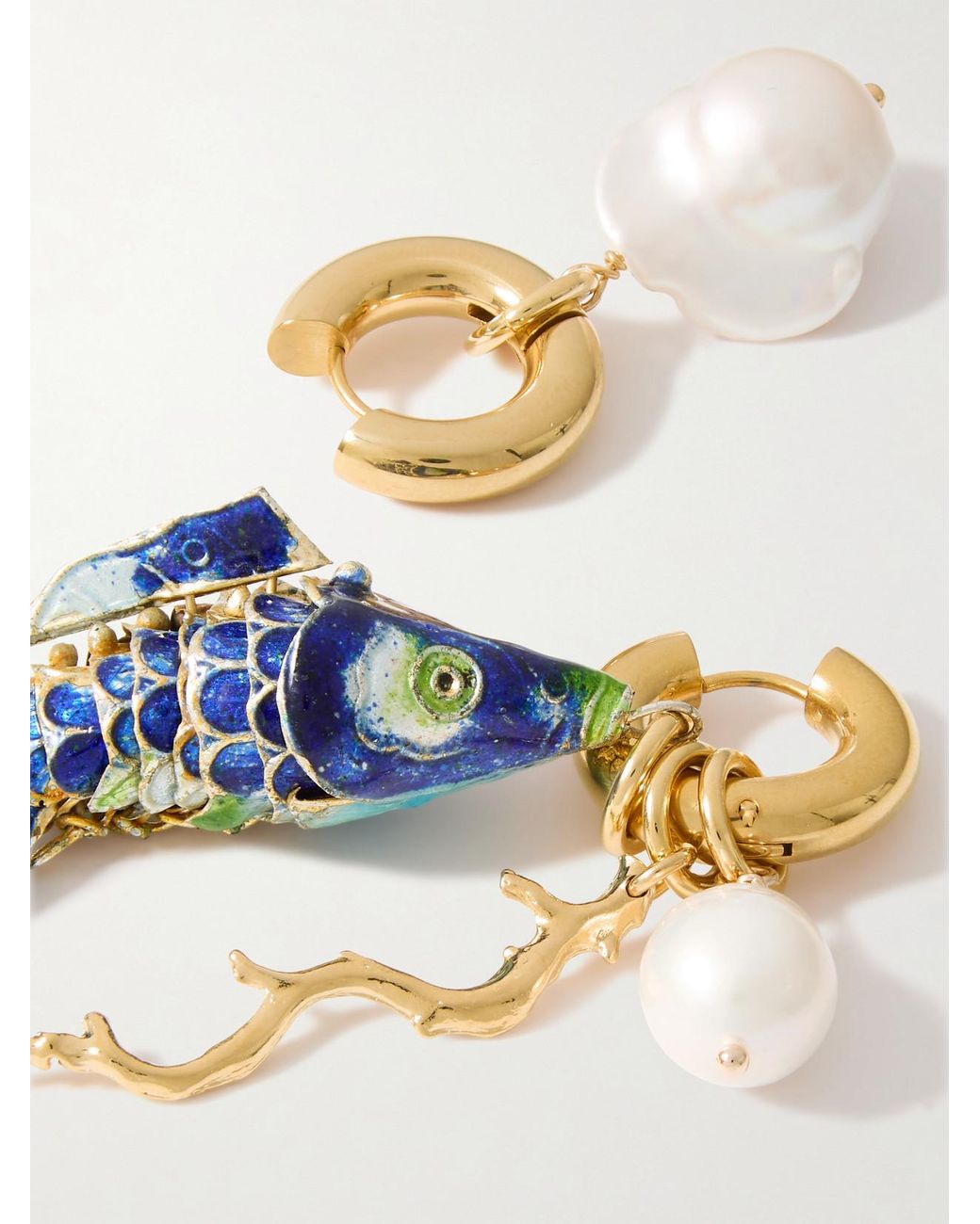 Joolz by Martha Calvo Blue Barrier-Plated, Pearl And Enamel Hoop Earrings