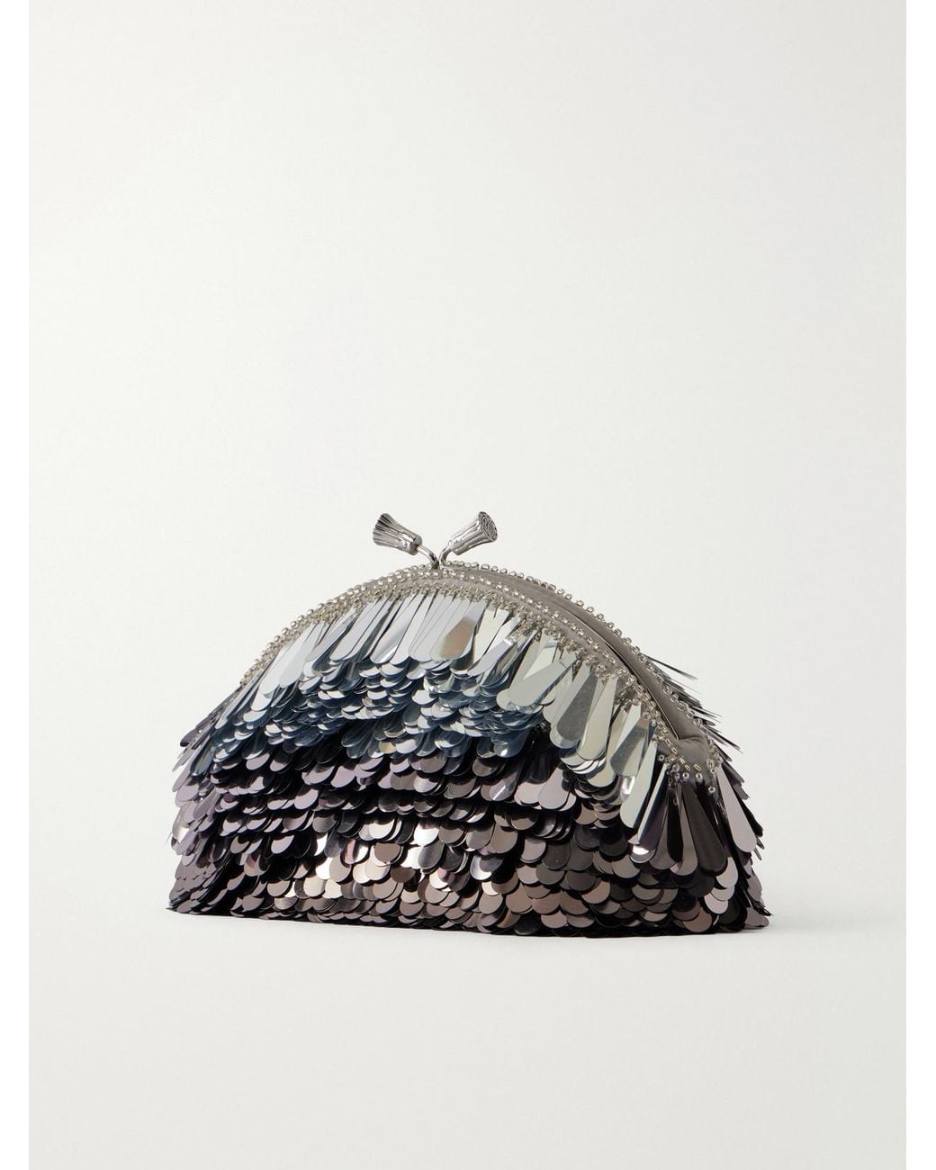 Anya Hindmarch Black Embellished Eyes Sequin-Trimmed Satin Clutch