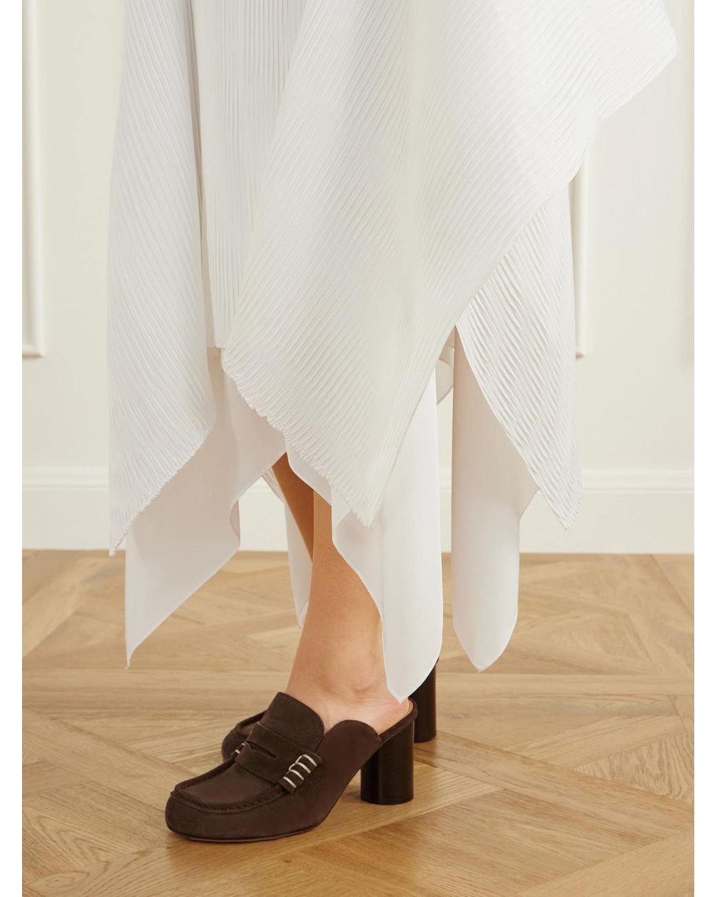 J.W. Anderson White Asymmetric Plissè-Crepe Midi Skirt