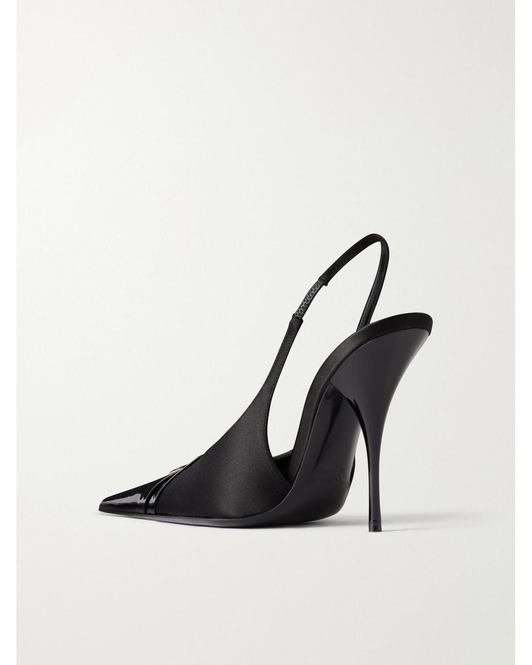Saint Laurent White Louis 110 Embellished Patent-Leather Trimmed Satin Slingback Pumps