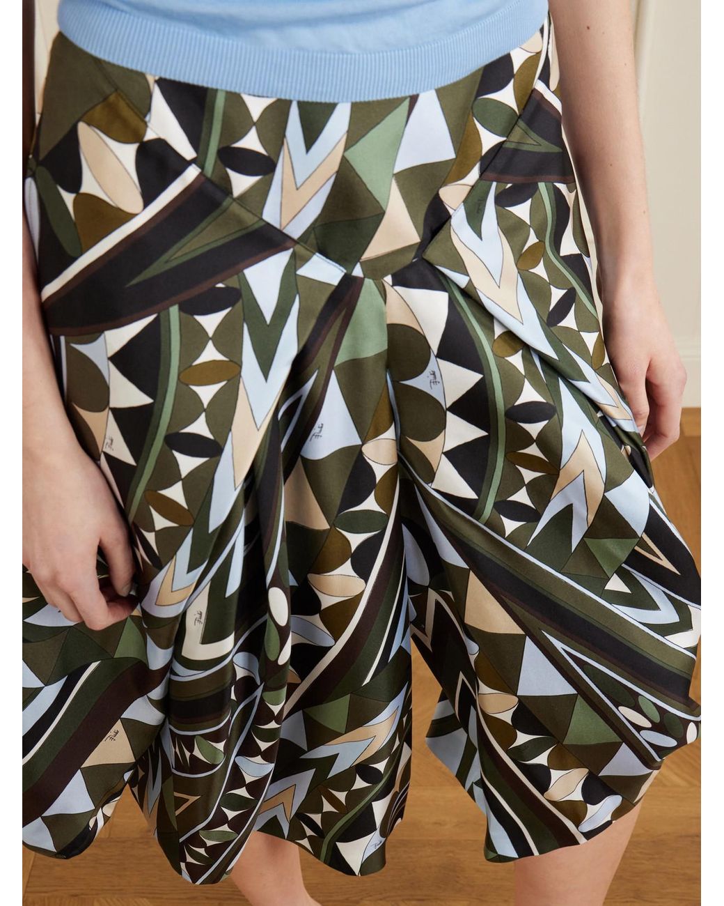 Emilio Pucci Black Printed Silk-Twill Wide-Leg Pants