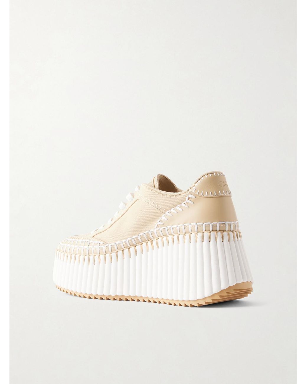 Chloé Natural Nama Canvas And Leather Platform Sneakers