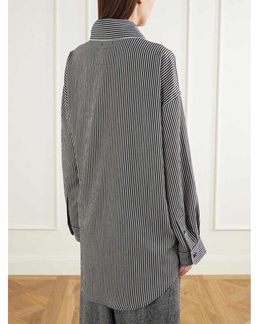 R13 Gray Shawl-Collar Striped Poplin Shirt