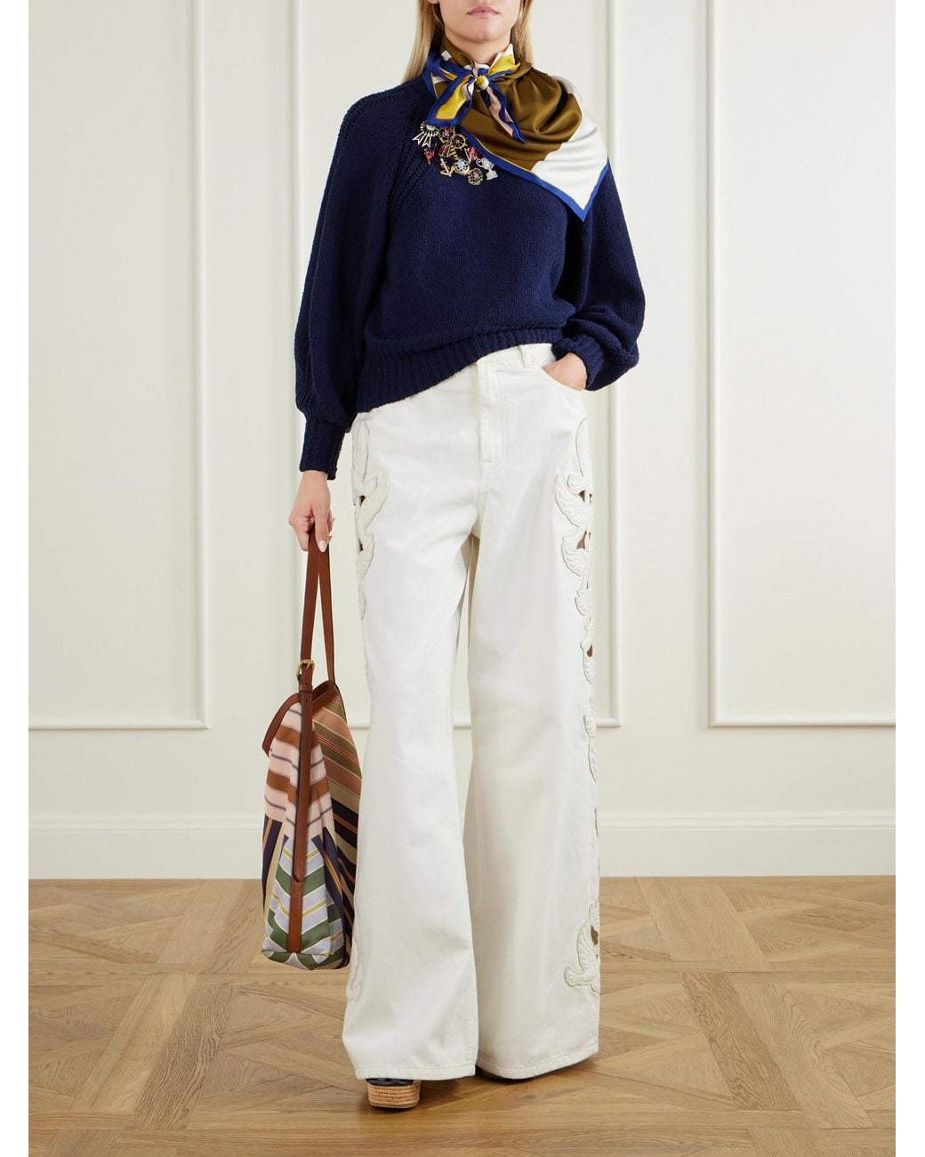 Zimmermann White Appliquéd High-Rise Straight-Leg Jeans