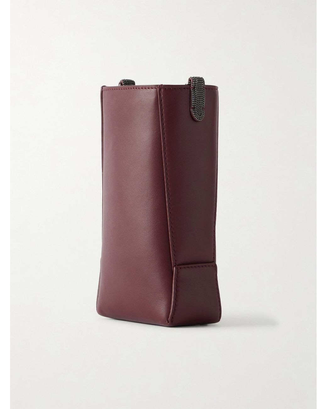 Brunello Cucinelli Purple Bead-Embellished Leather Pouch