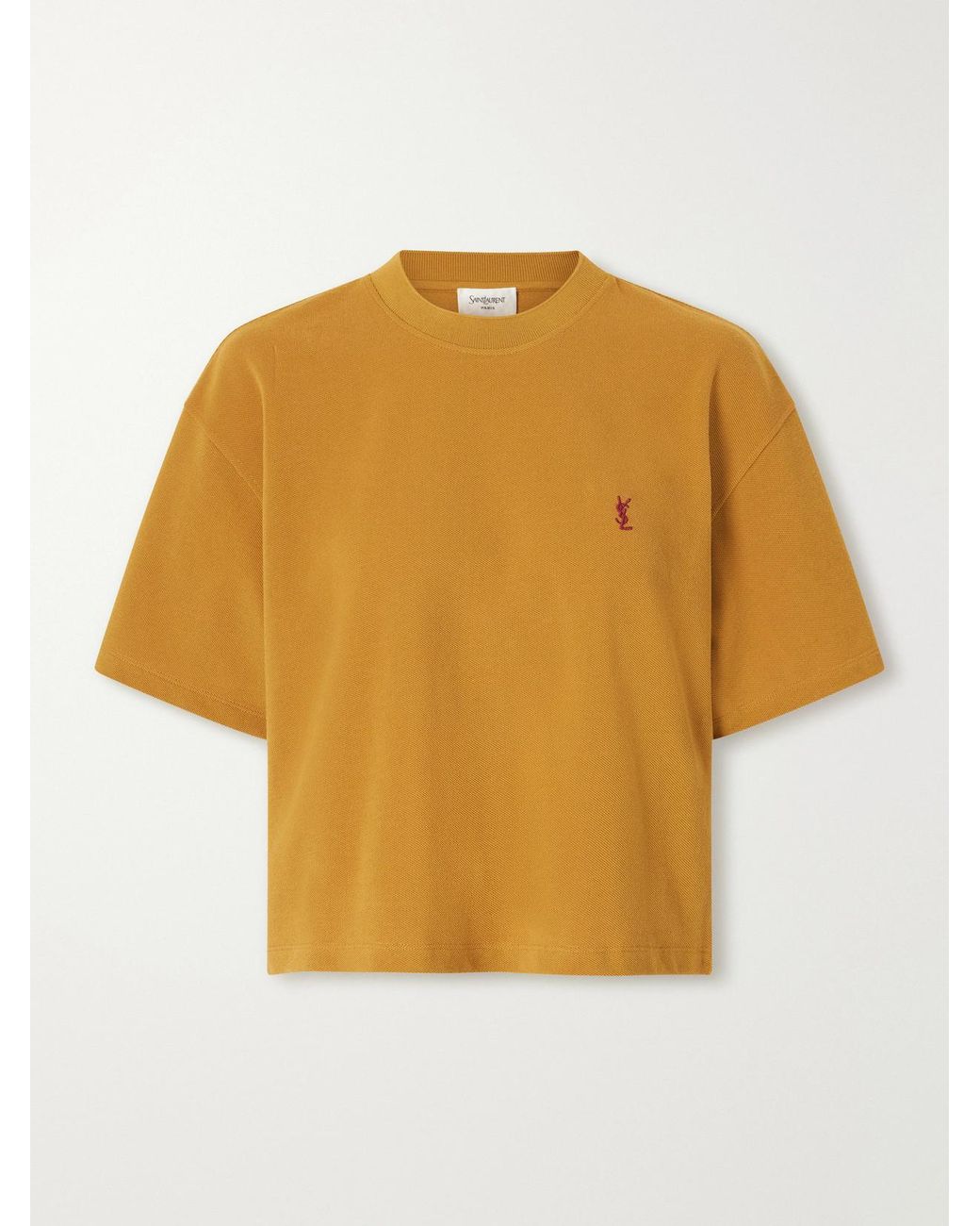 Saint Laurent Yellow Cassandre-Embroidered Cotton-Piqué T-Shirt
