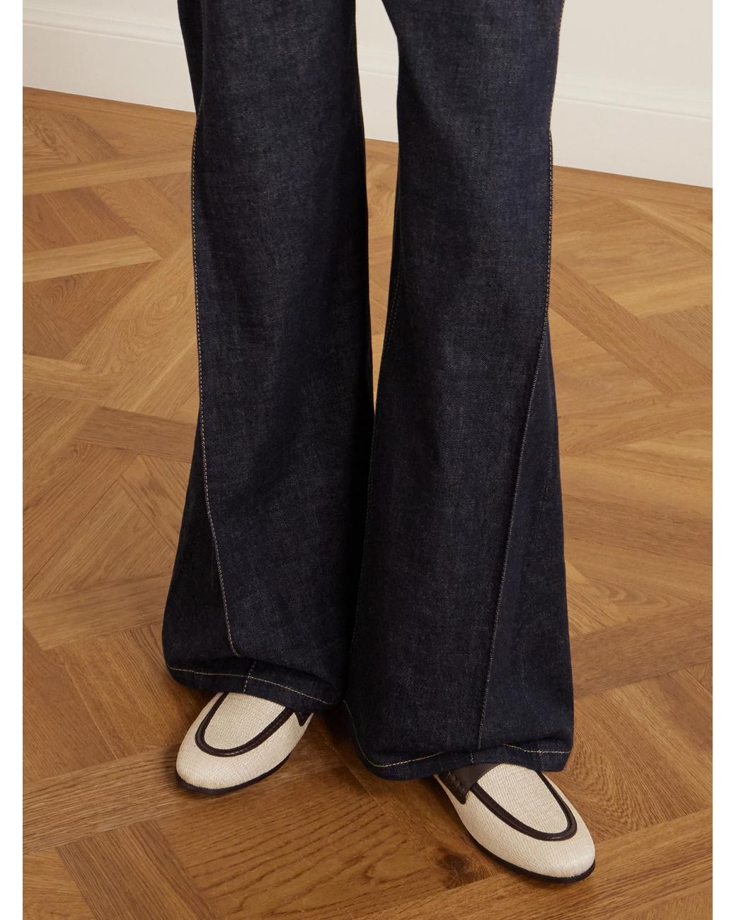 Brunello Cucinelli White Leather-Trimmed Raffia Penny Loafers