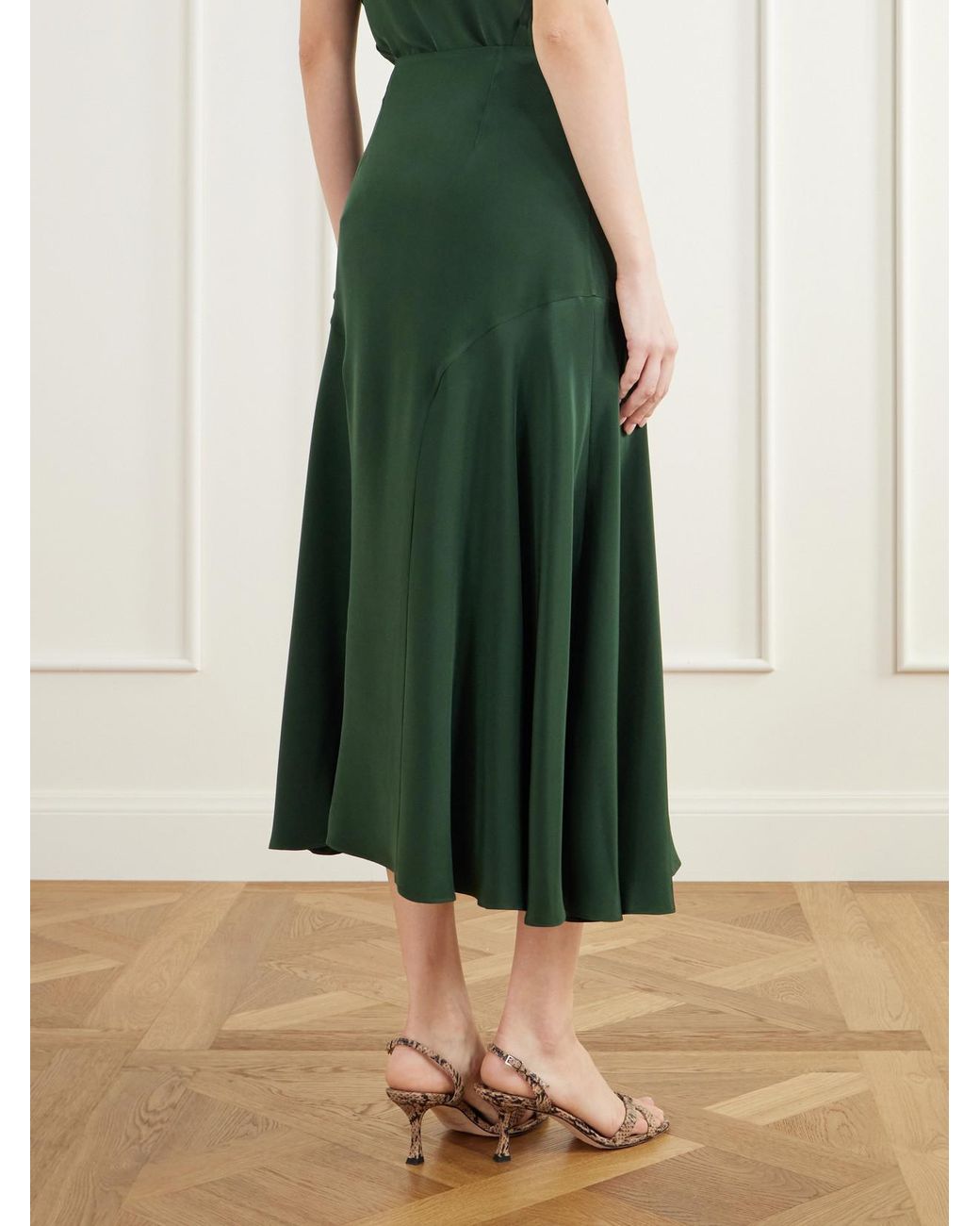 Altuzarra Green Elton Paneled Silk-Satin Midi Skirt