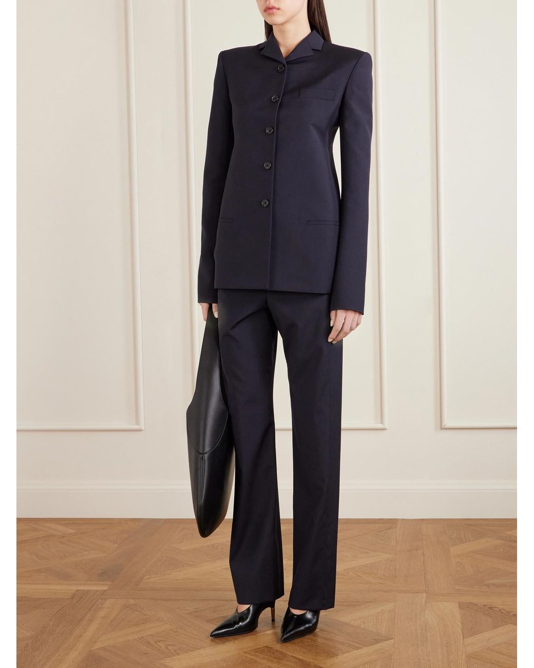 Khaite Blue Borden Wool Straight-Leg Pants