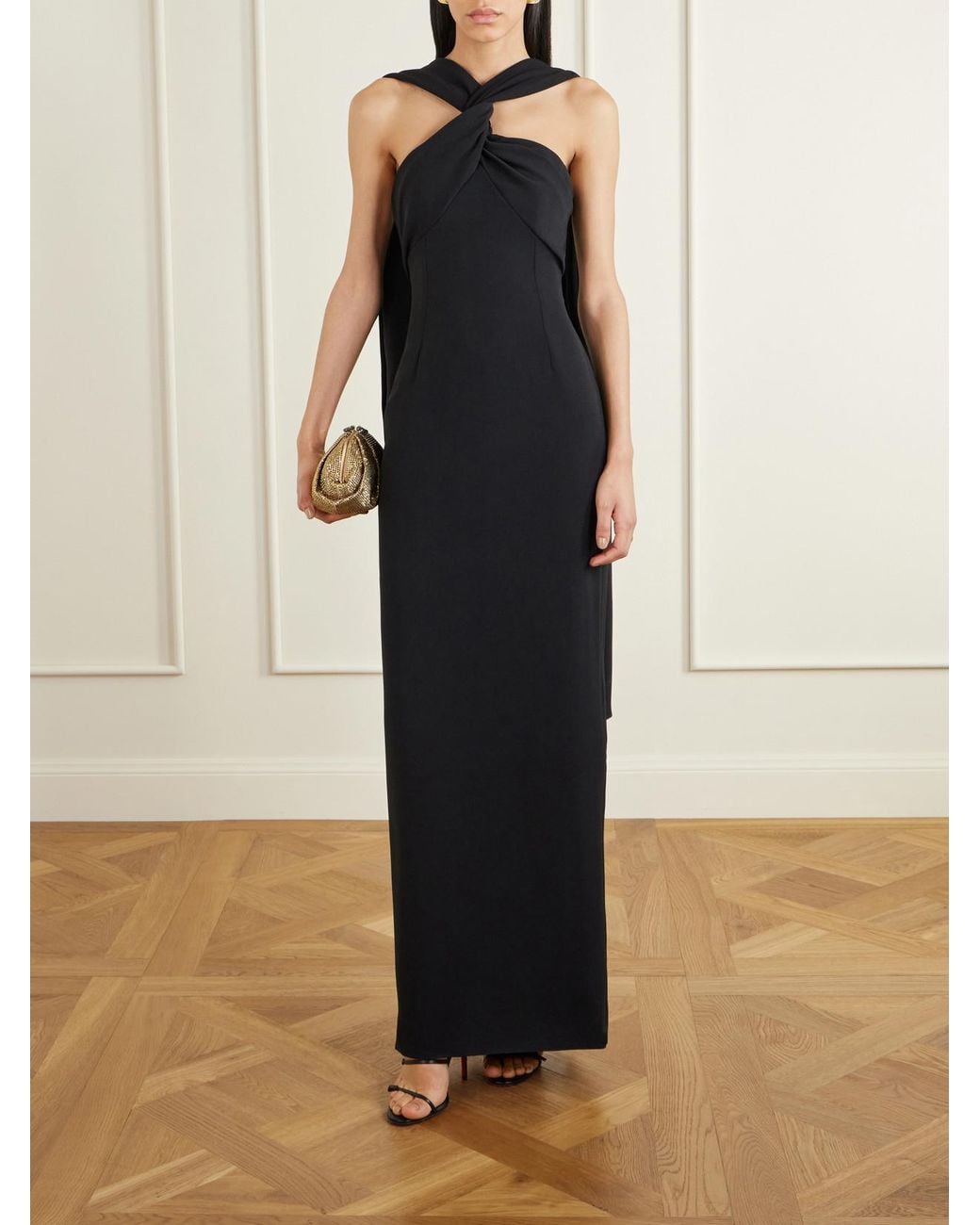Solace London Black Rona Twisted Crepe Halterneck Gown