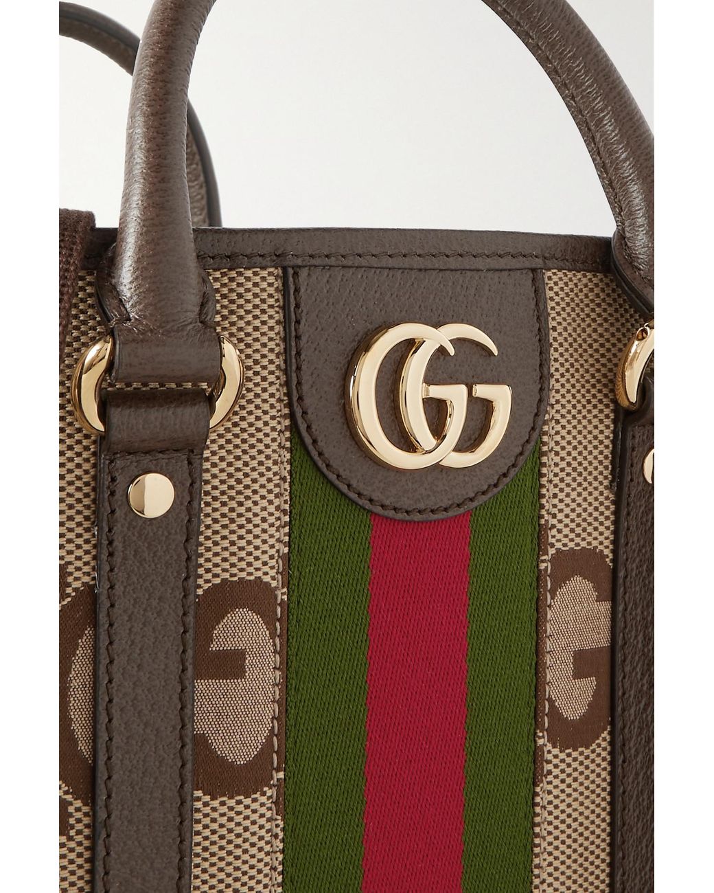 GUCCI GG Jumbo leather-trimmed canvas-jacquard tote