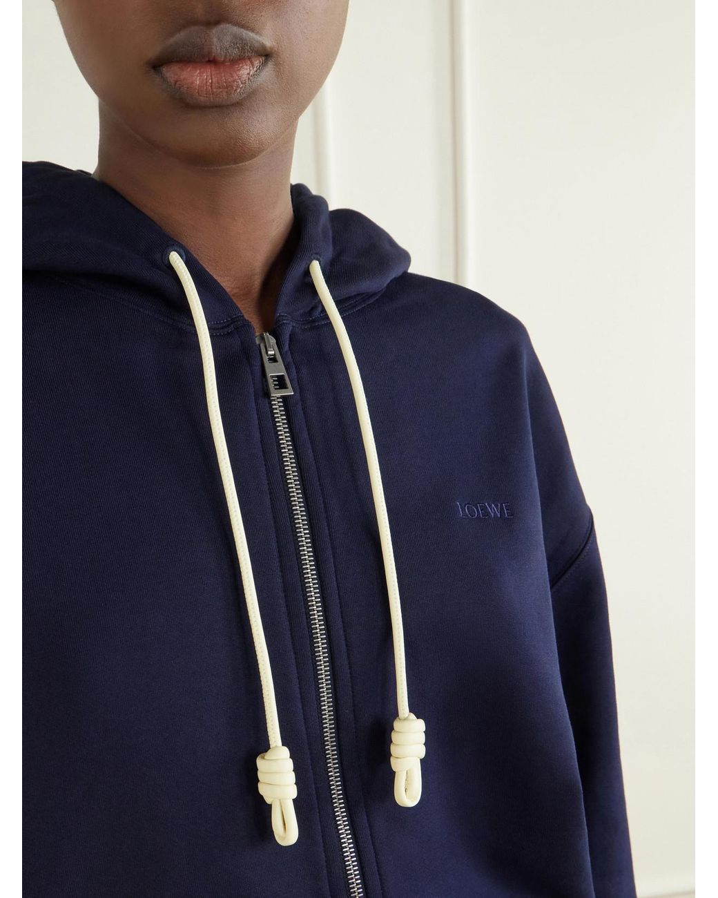 Loewe Blue Logo-Embroidered Cotton-Jersey Hooded Zip-Up Sweatshirt