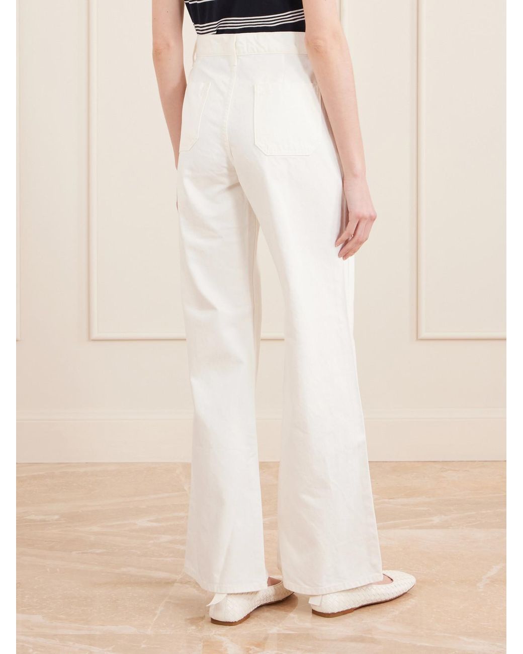 Nili Lotan White Florence High-Rise Distressed Flared Jeans